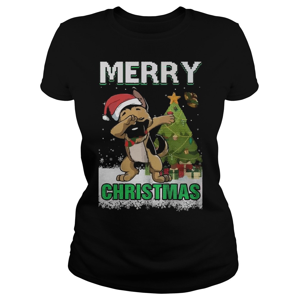 German Shepherd Dabbing Claus Merry Ladies Tee