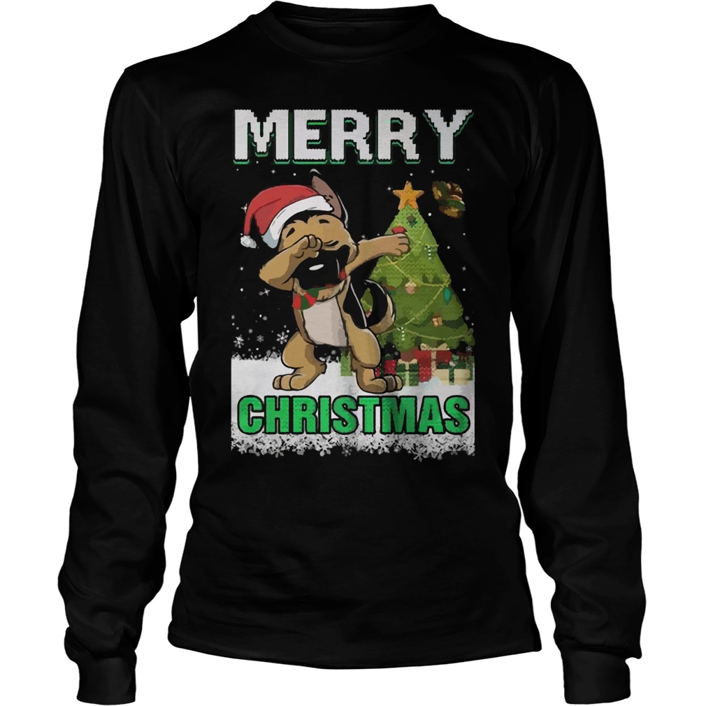 German Shepherd Dabbing Claus Merry Unisex Longsleeve Tee