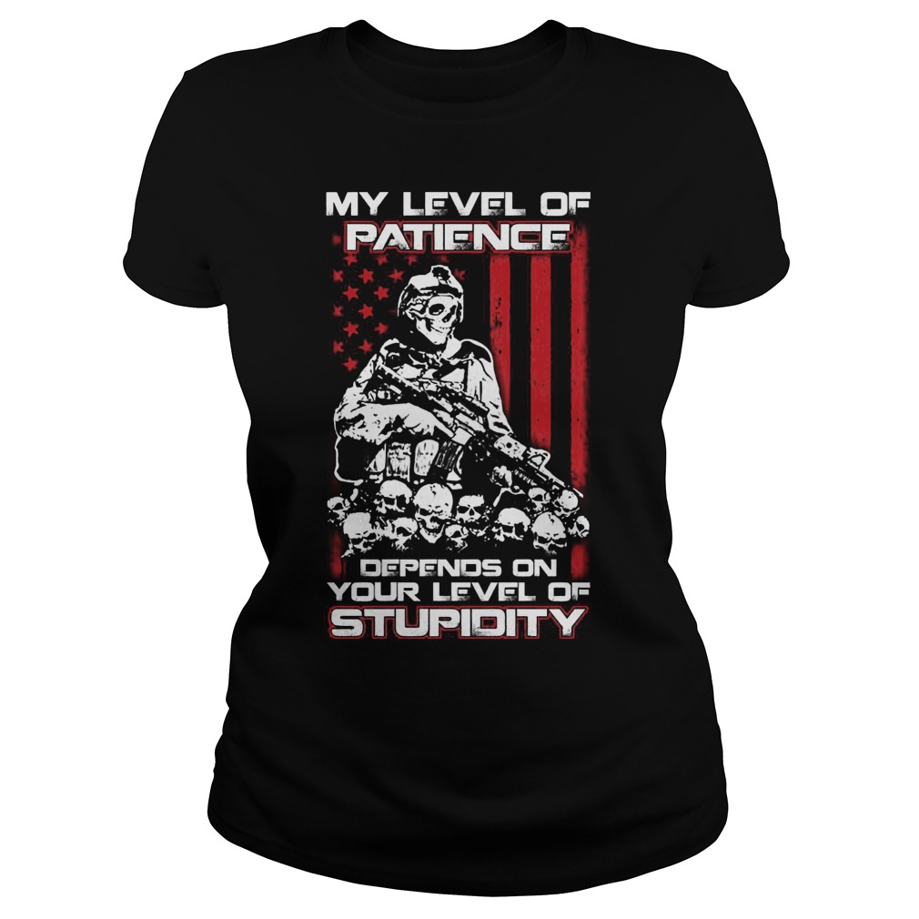 Level Patience Depends Level Stupidity Shirt Hoodie Sweater Longsleeve Ladies Tee
