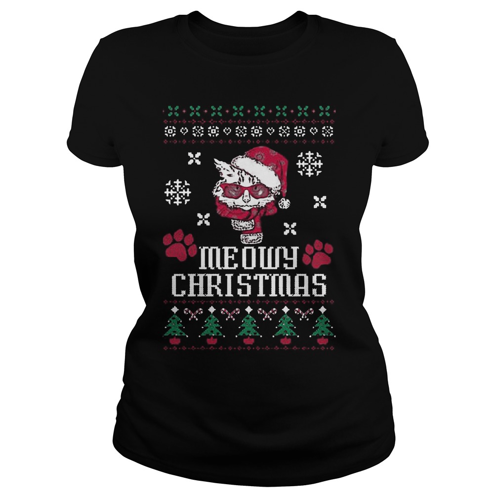 Meowy Christmas Sweat Shirt Hoodie Sweater Longsleeve Ladies Tee