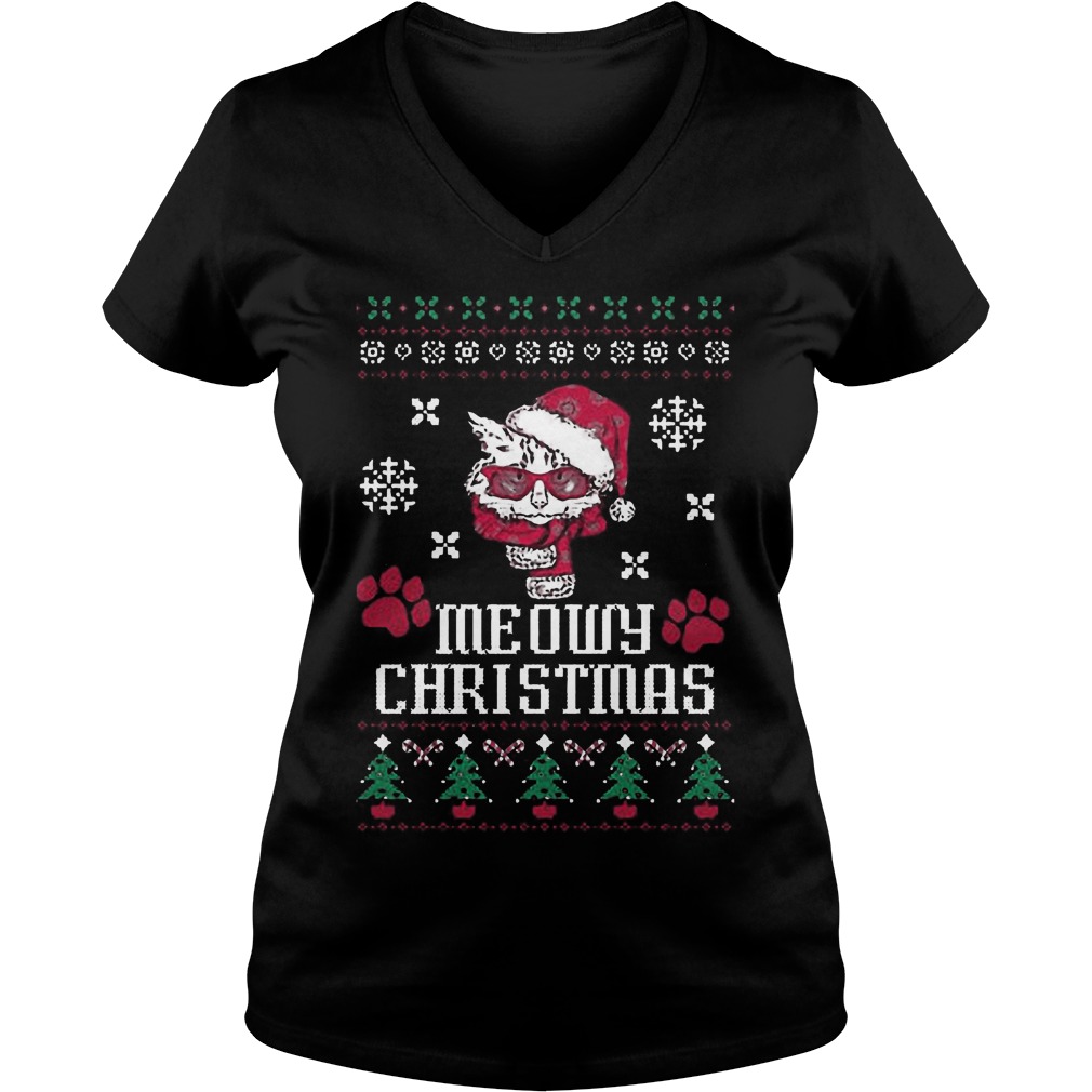Meowy Christmas Sweat Shirt Hoodie Sweater Longsleeve V Neck