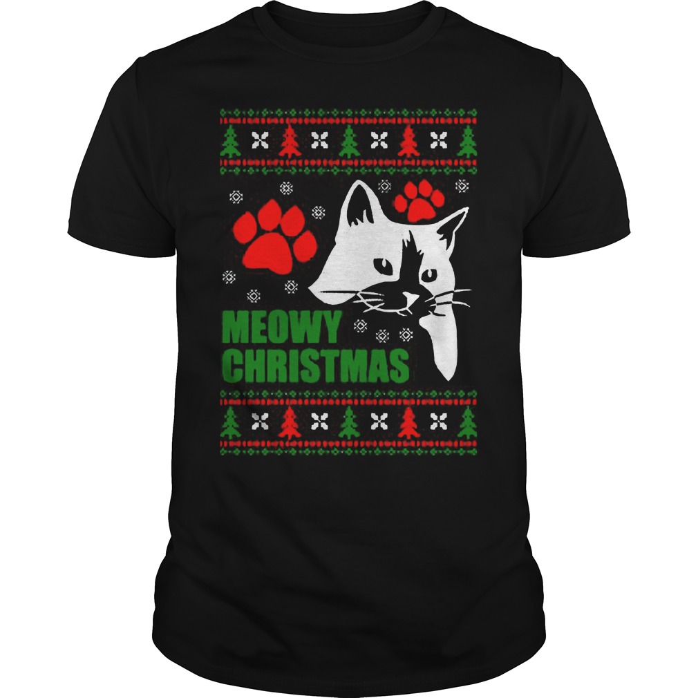 Meowy Ugly Christmas Guys Tee