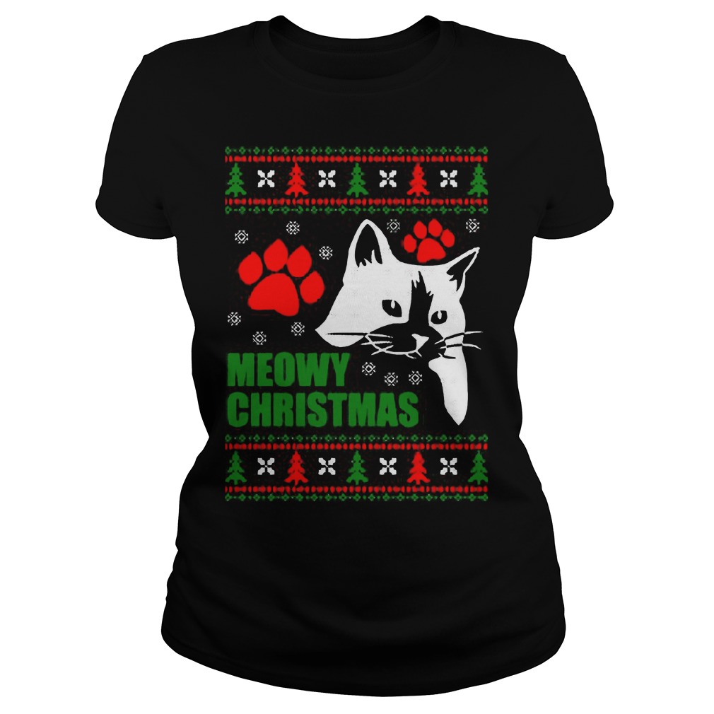 Meowy Ugly Christmas Ladies Tee