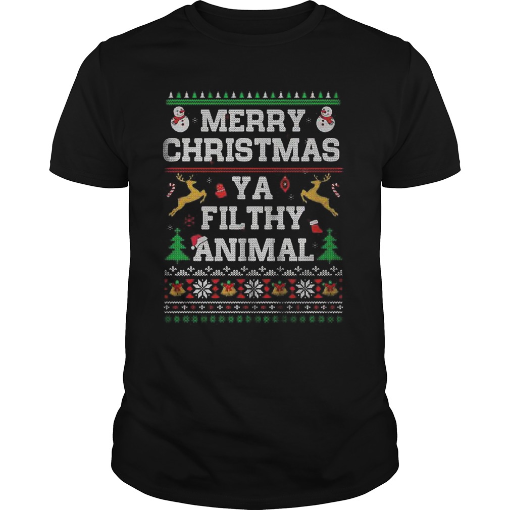 Merry Christmas Ya Filthy Animal Ugly Christmas Guys Tee
