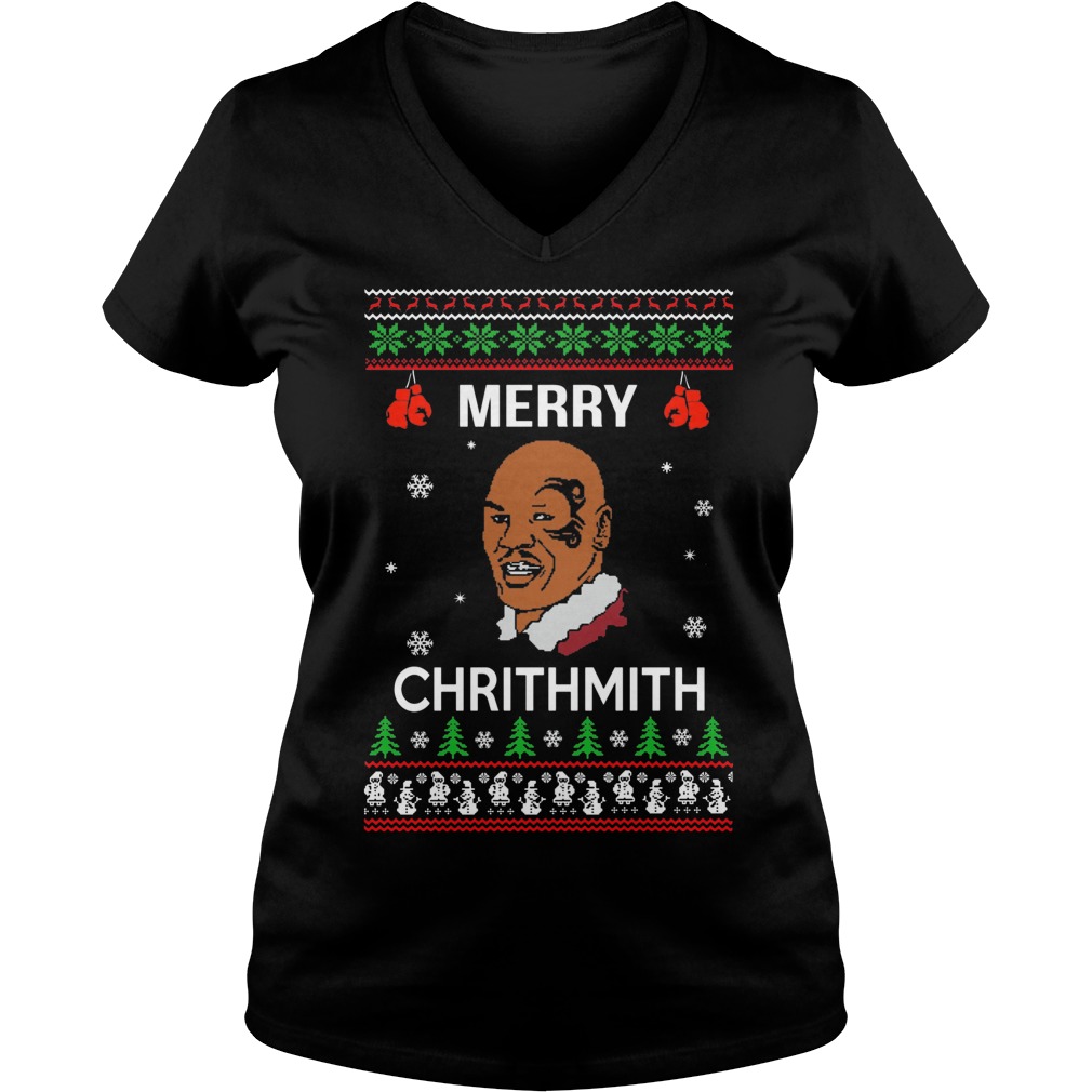 Mike Tyson Merry Chrithmith Christmas Ladies V Neck