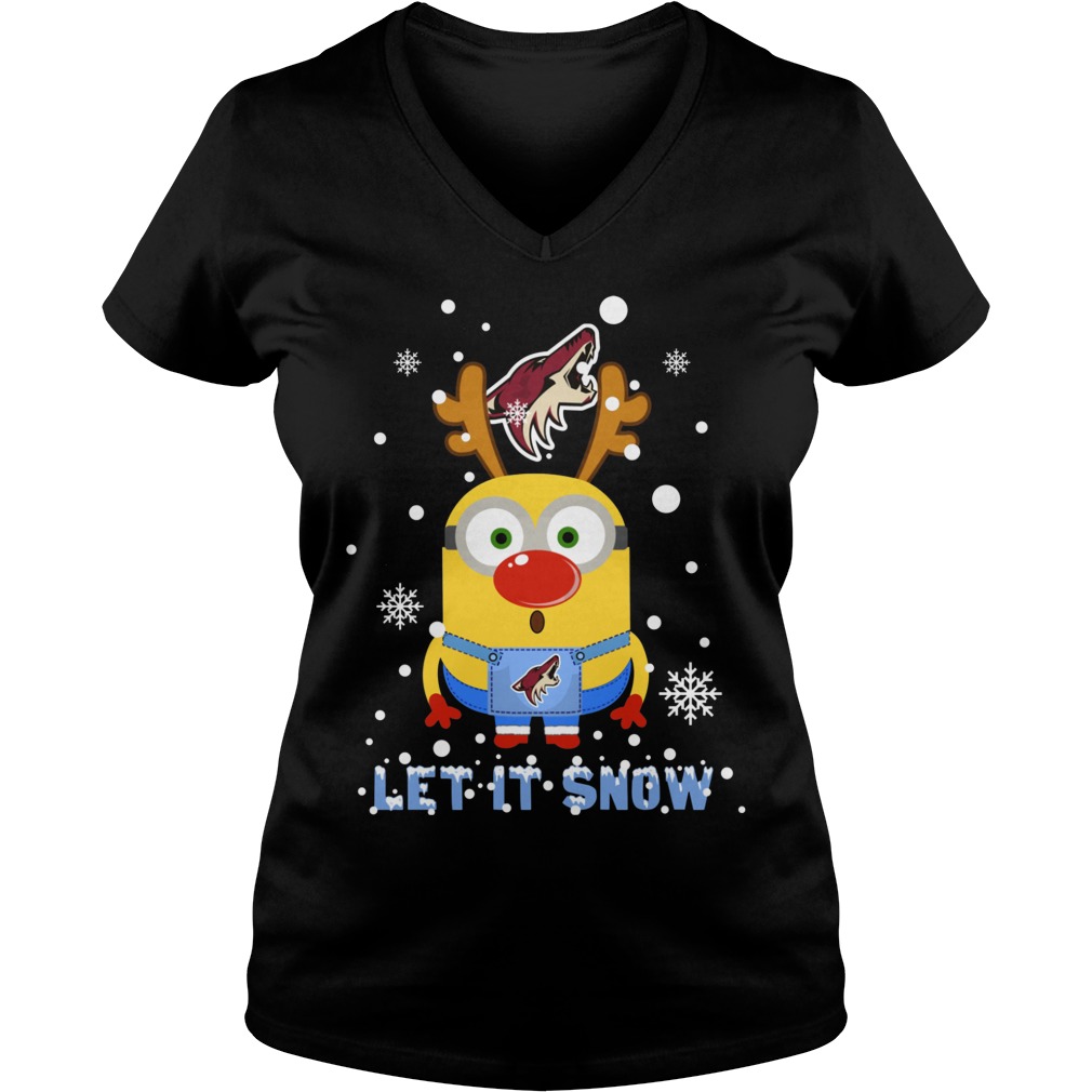 Minion Arizona Coyotes Ugly Christmas Sweater Let Snow Ladies V Neck