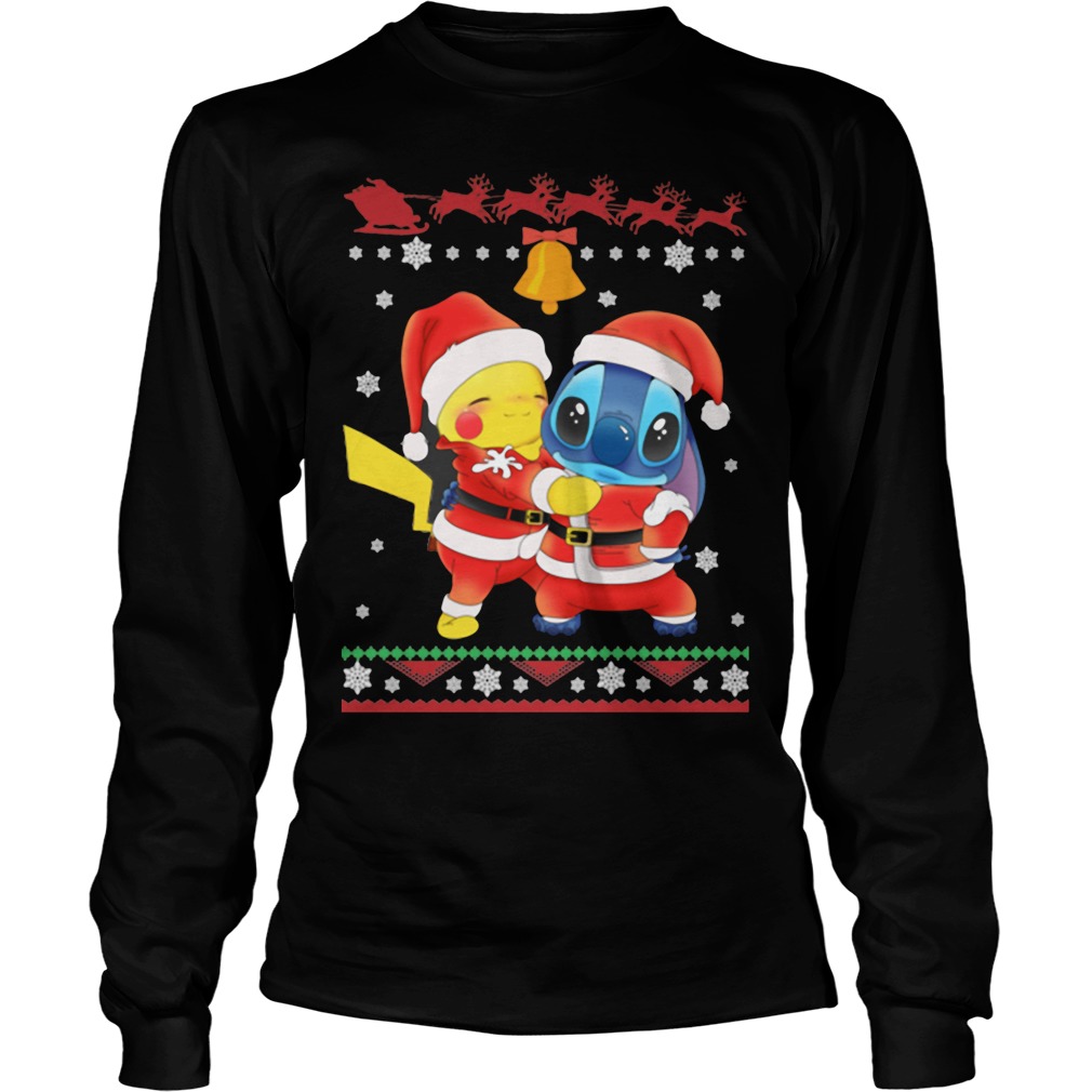 Official Pikachu And Stitch Merry Ugly Christmas Unisex Longsleeve Tee