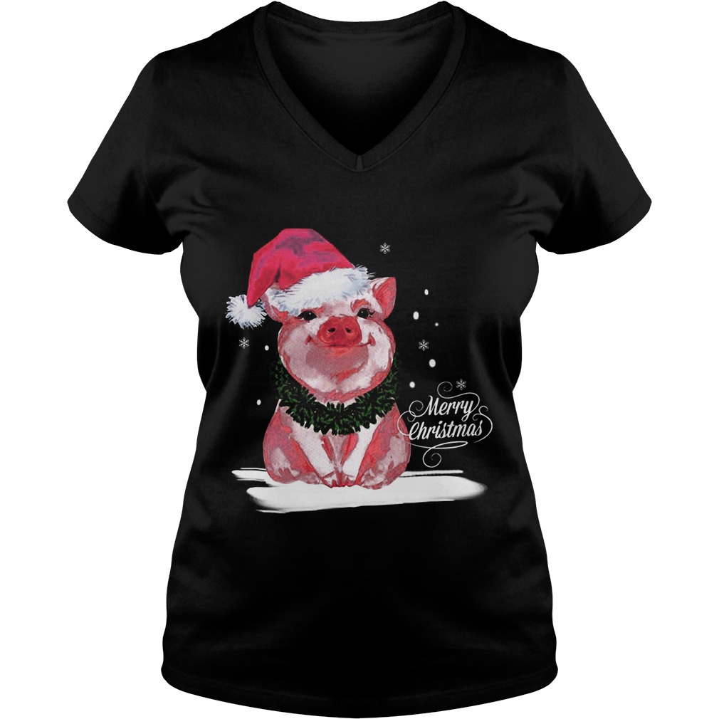 Pigs Ugly Merry Christmas Ladies V Neck