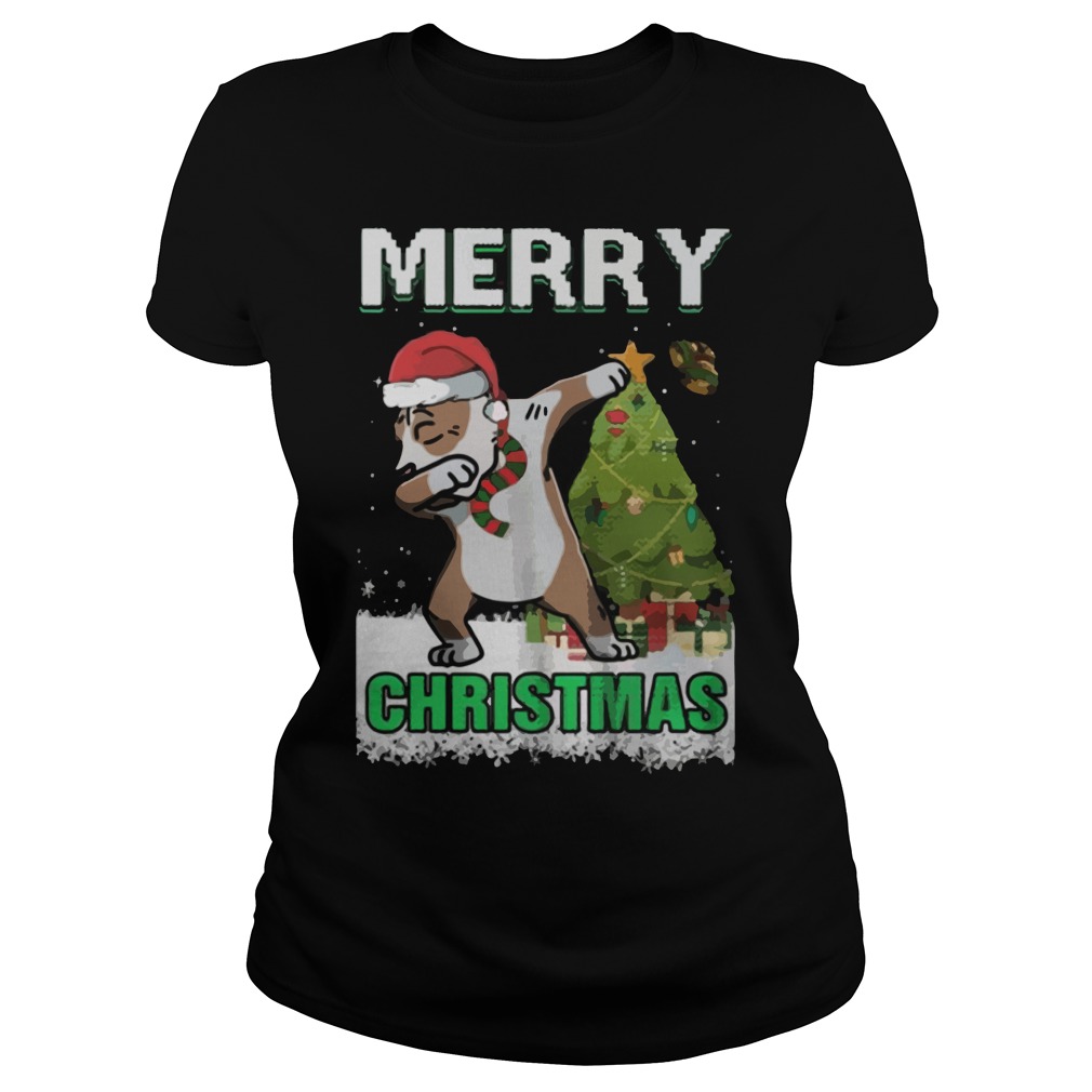 Pitpull Dabbing Claus Merry Ugly Christmas Ladies Tee