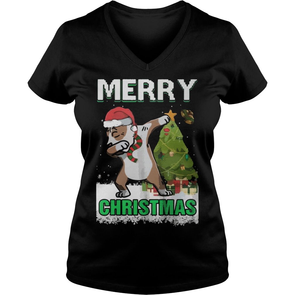 Pitpull Dabbing Claus Merry Ugly Christmas Ladies V Neck