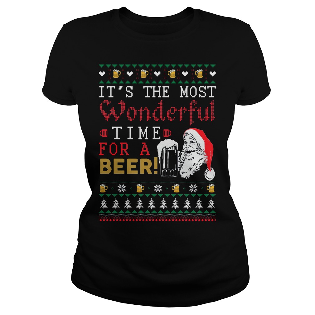 Santa Its The Most Wonderful Time For A Beer Sweater Ladies Tee