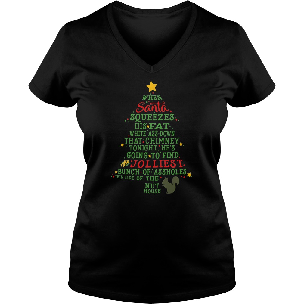 Santa Jolliest Bunch Of A Holes Ugly Christmas Tree Ladies V Neck