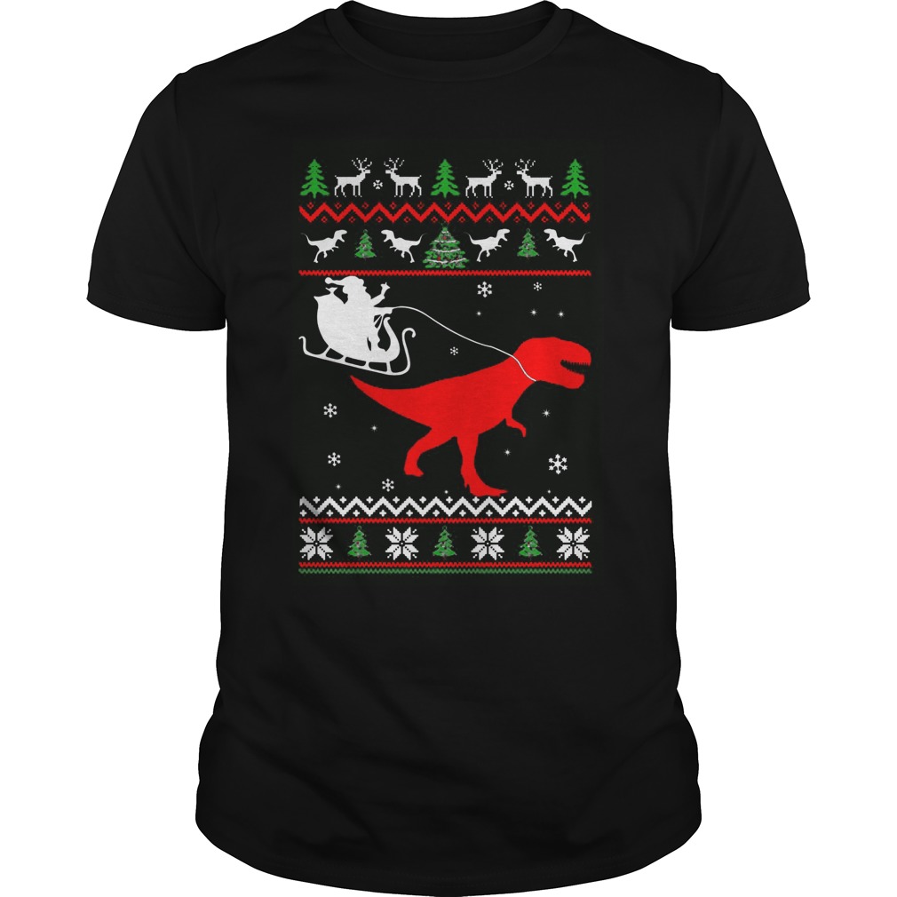 Santa Rides T Rex Sweater Christmas Santa Rides Dinosaur Guys Tee
