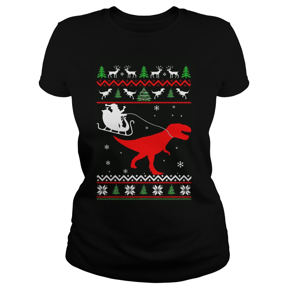 Santa Rides T Rex Sweater Christmas Santa Rides Dinosaur Ladies Tee