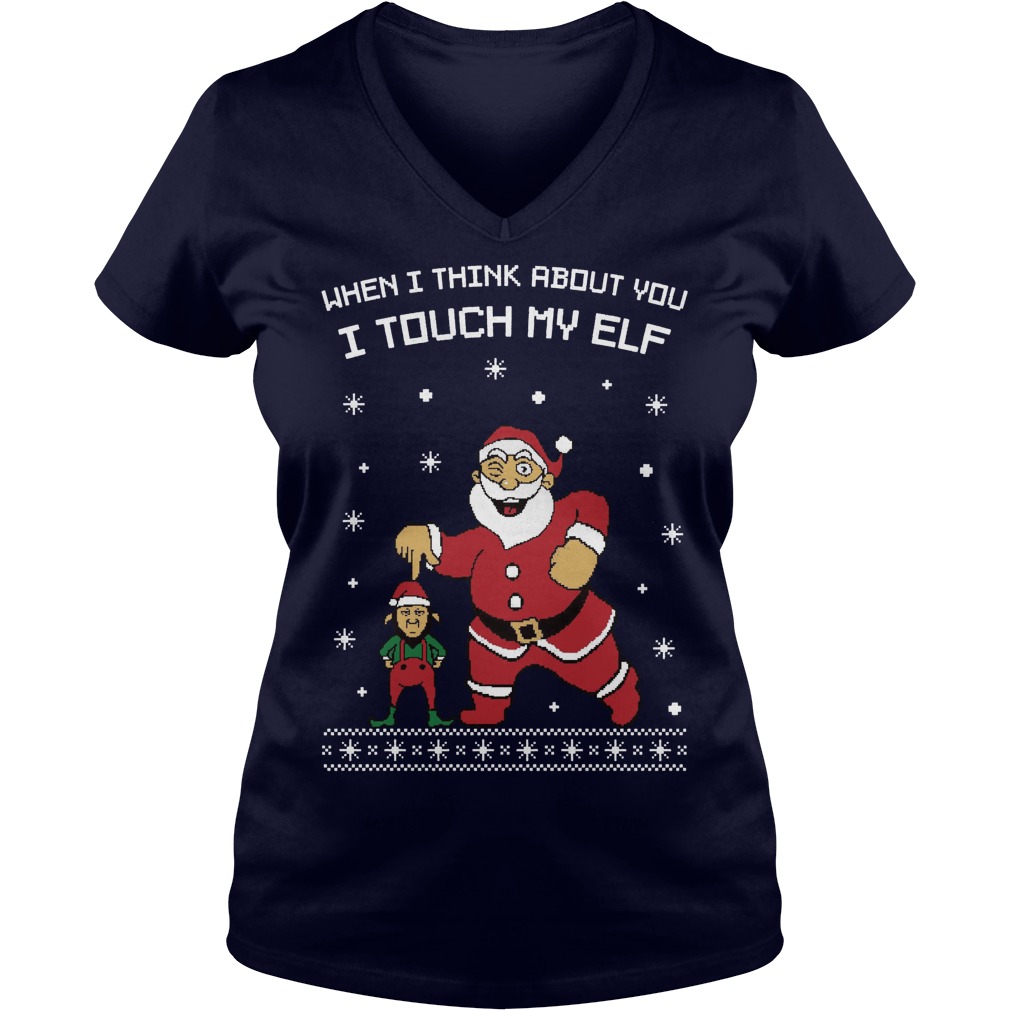 Santa Think Touch Elf Ugly V Neck