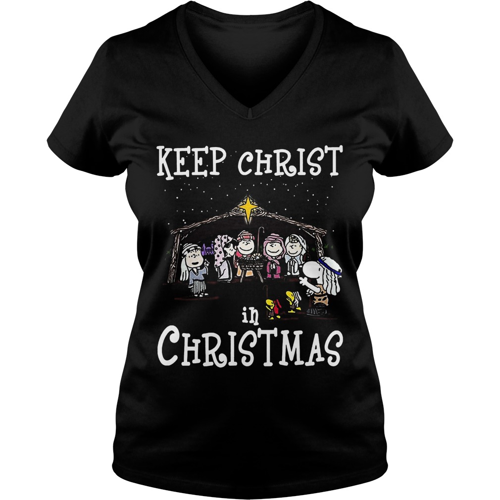 Snoopy Keep Christ Ugly Christmas Ladies V Neck
