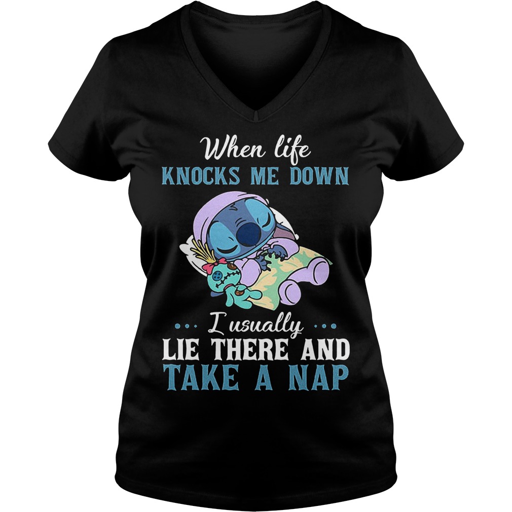Stitch Life Knocks Ussually Lie Take Nap V Neck