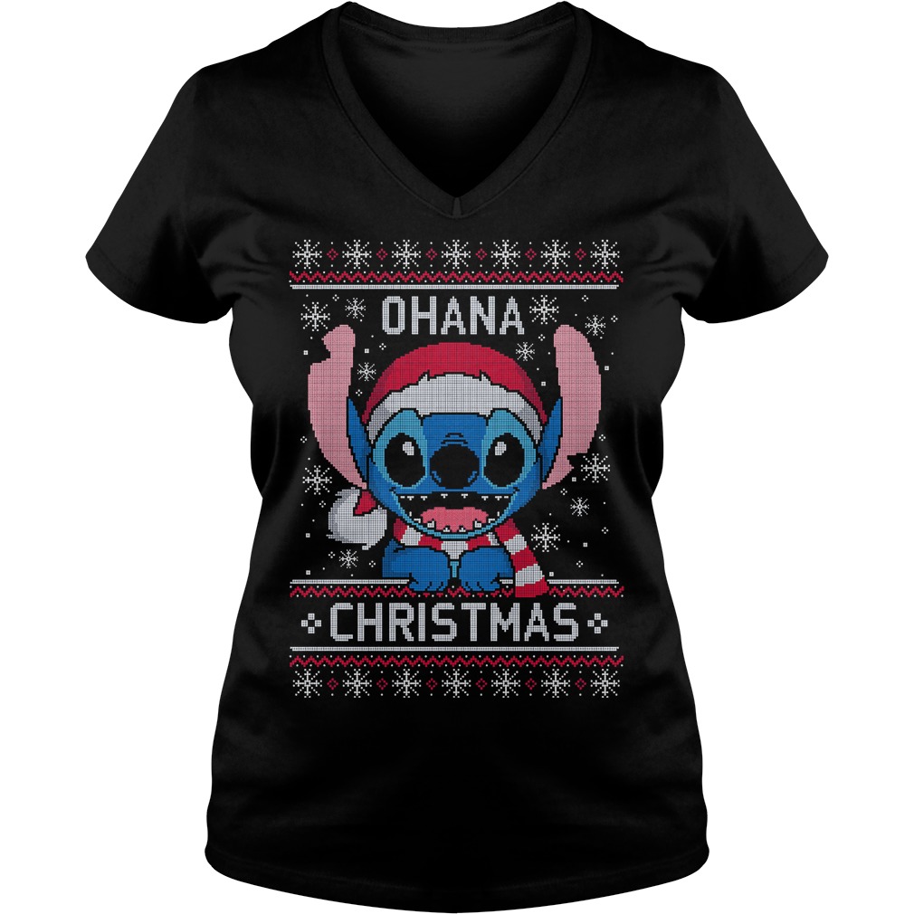 Stitch Ohana Ugly Christmas Ladies V Neck