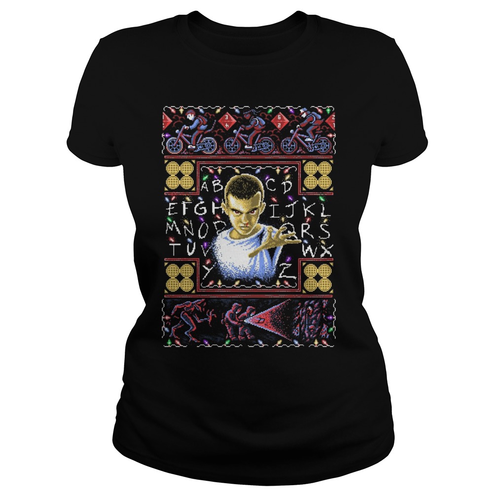 Strange Things Eleven Girl Christmas Ugly Ladies Tee