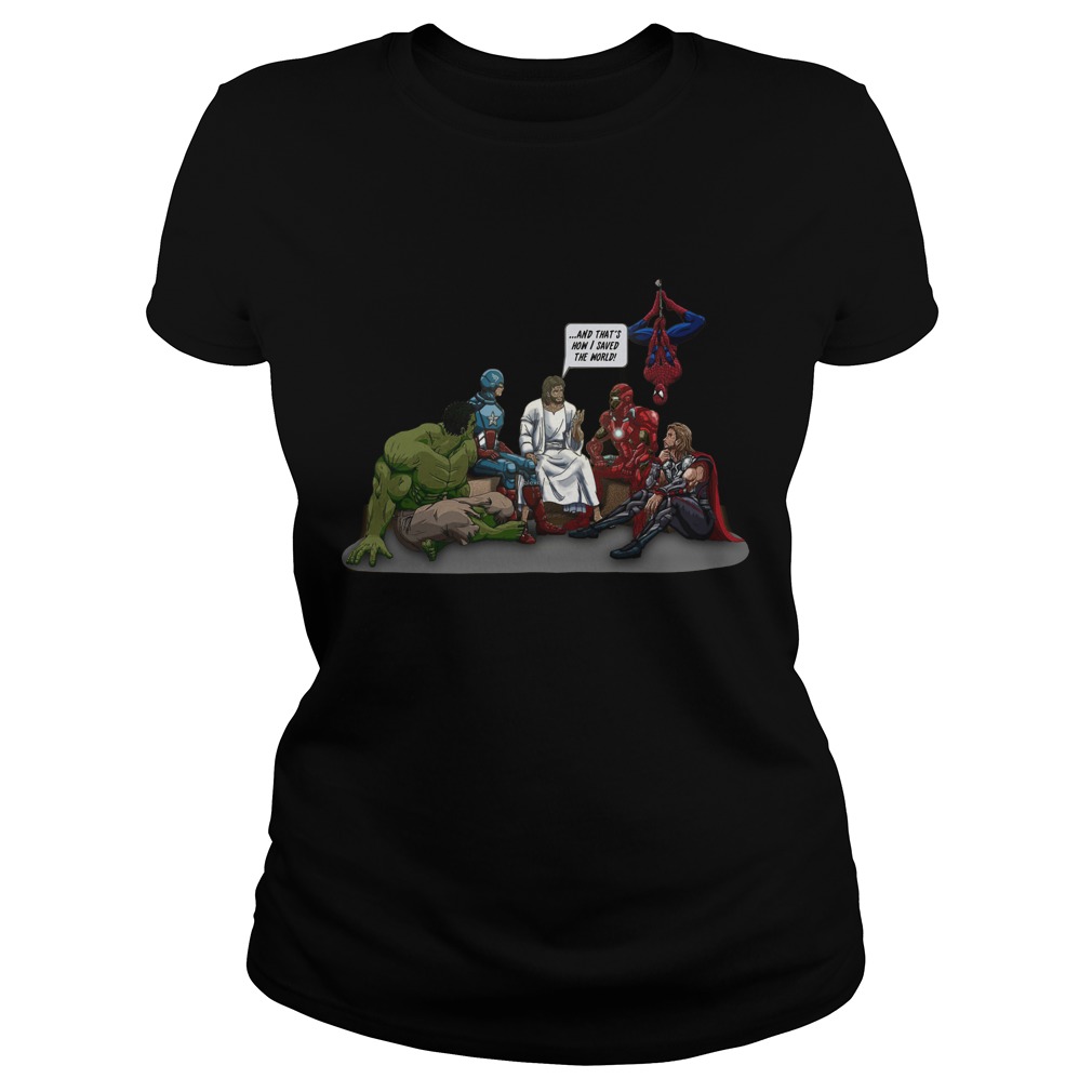 Thats Saved World Jesus Avenger Ladies Tee