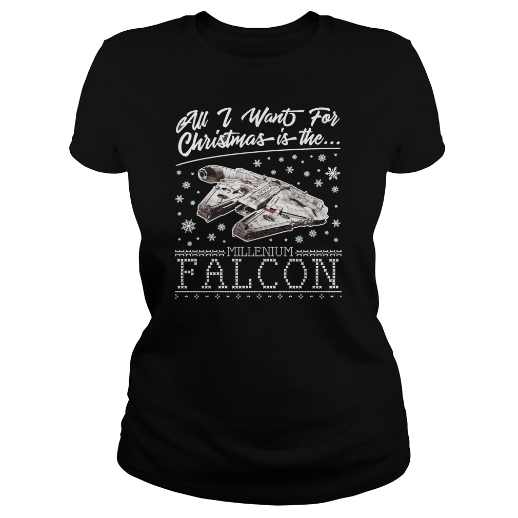 Want Christmas Millennium Falcon Star Wars Sweat Ladies Tee