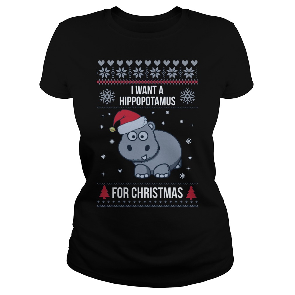 Want Hippopotamus Christmas Ladies Tee