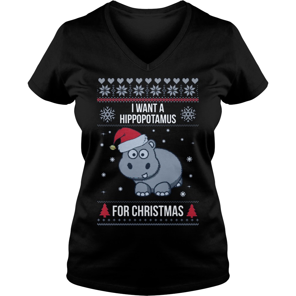 Want Hippopotamus Christmas V Neck