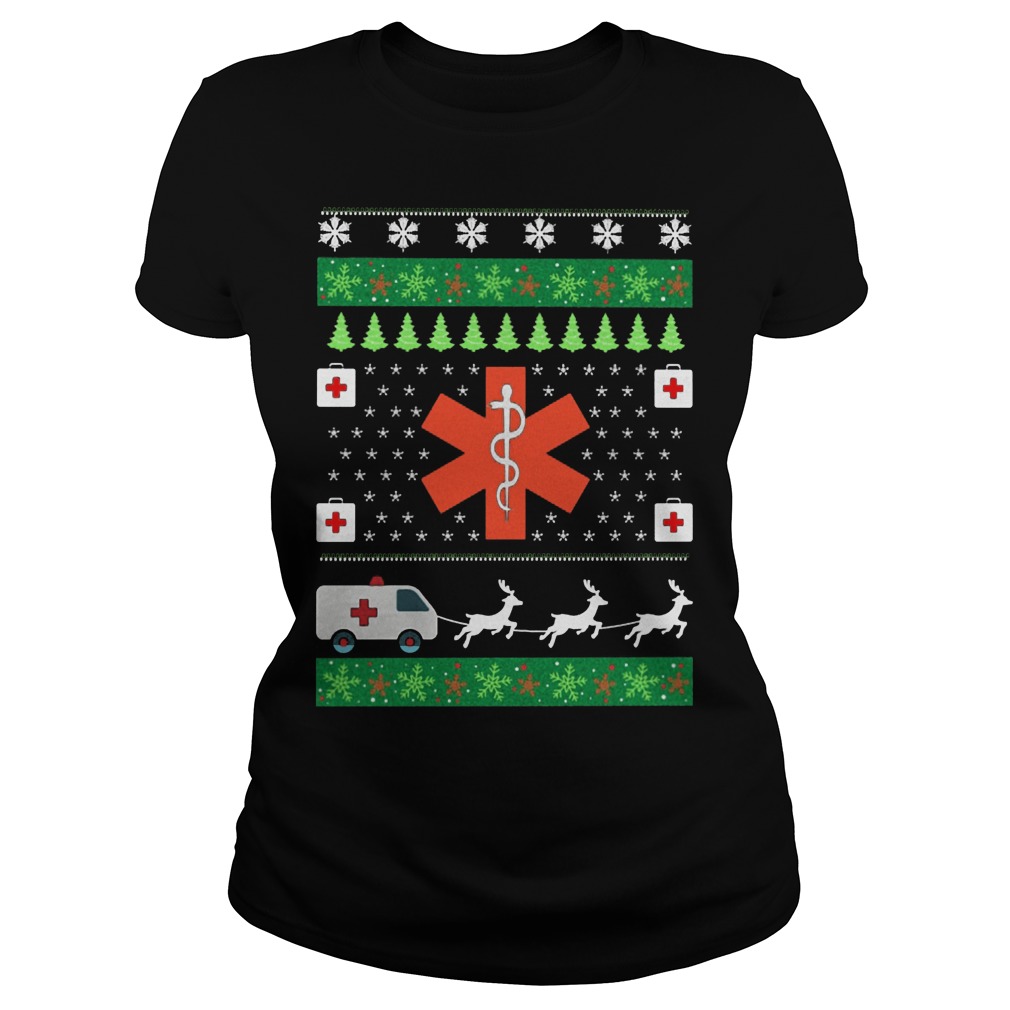 Christmas Reindeer Ambulance Maxpedition Ladies Tee