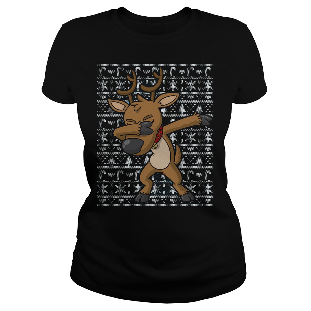 Dabbing Reindeer Ugly Christmas Ladies Tee