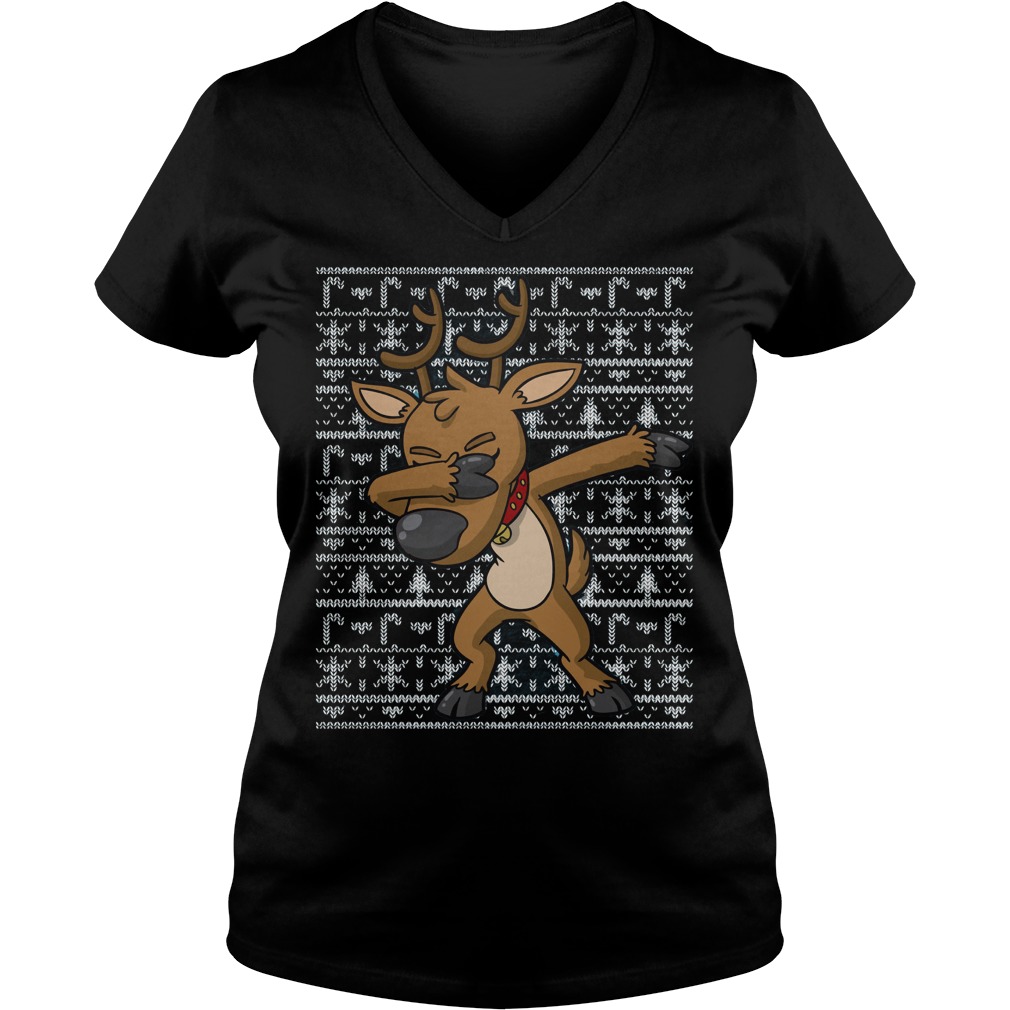 Dabbing Reindeer Ugly Christmas V Neck