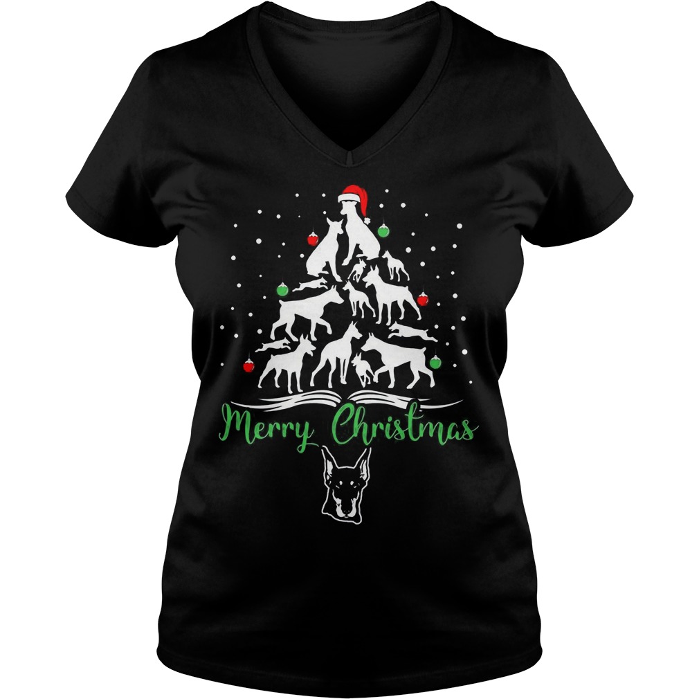 Doberman Ugly Christmas Ladies V Neck