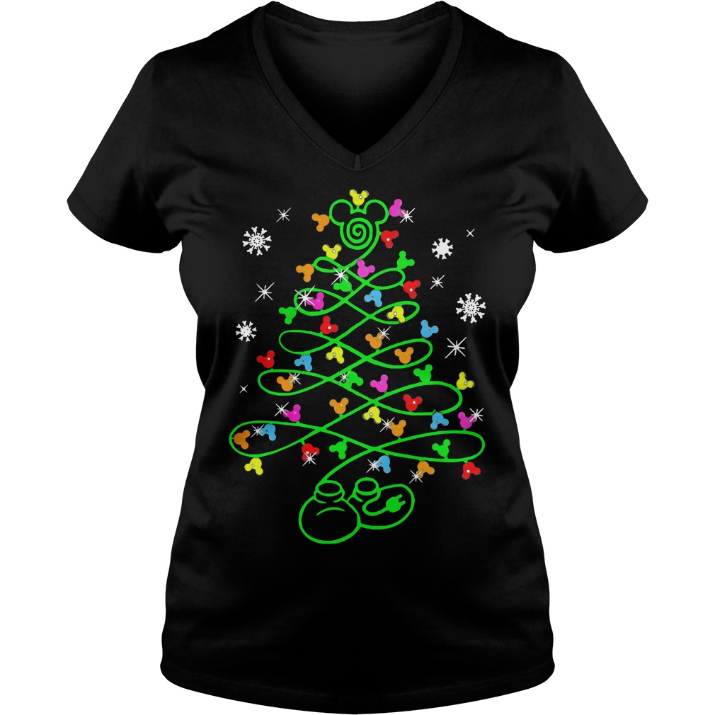 Mickey Mouse Christmas Tree Ladies V Neck