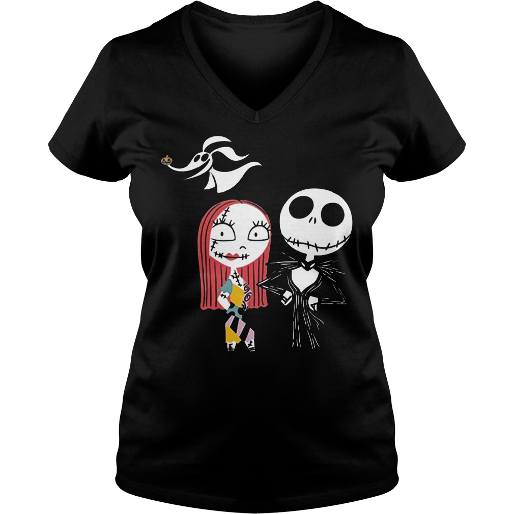 Nightmare Christmas Jack Sally Ladies V Neck