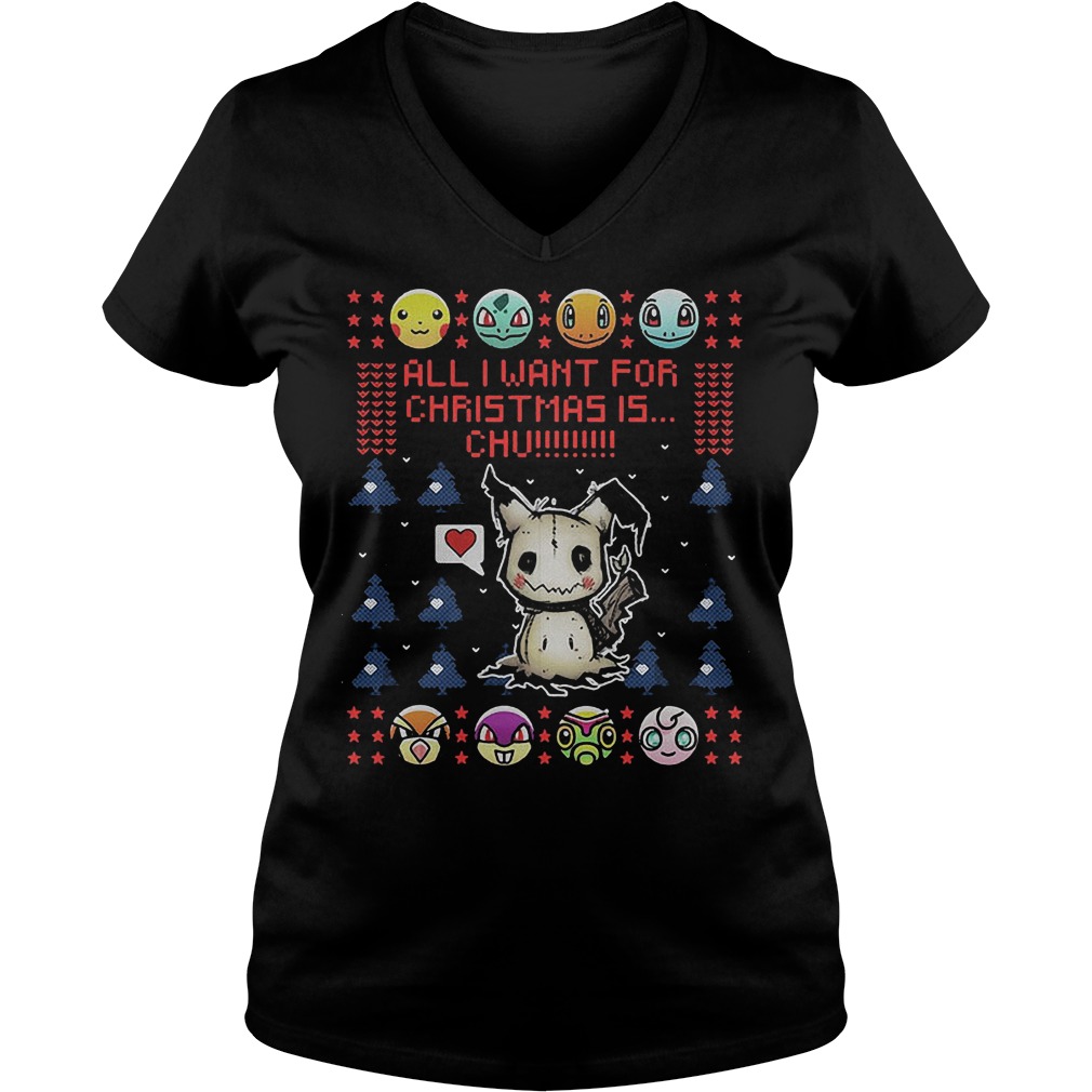 Pikachu Want Christmas Chu Sweater Ladies V Neck