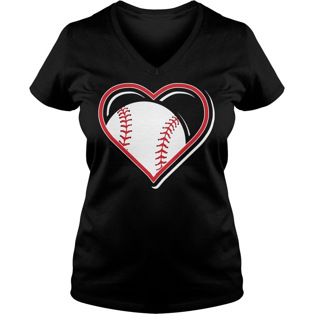 Red Baseball Heart Ladies V Neck
