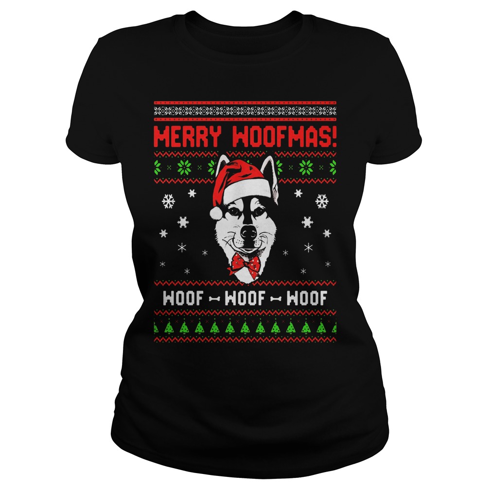 Siberian Husky Dog Merry Woofmas Ladies Tee