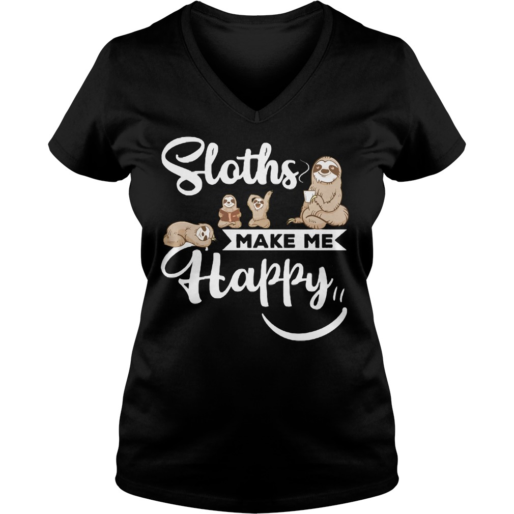 Sloths Make Happy Ladies V Neck