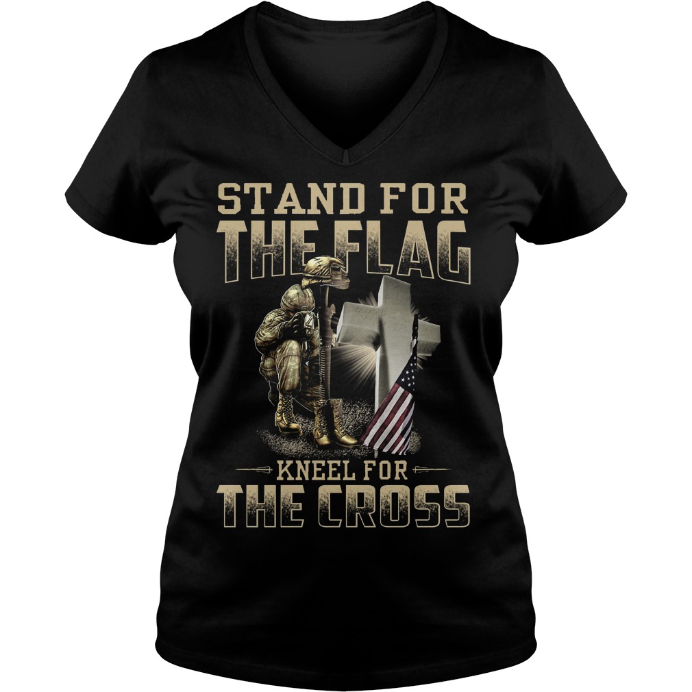 Stand Flag Kneel Cross Ladies V Neck
