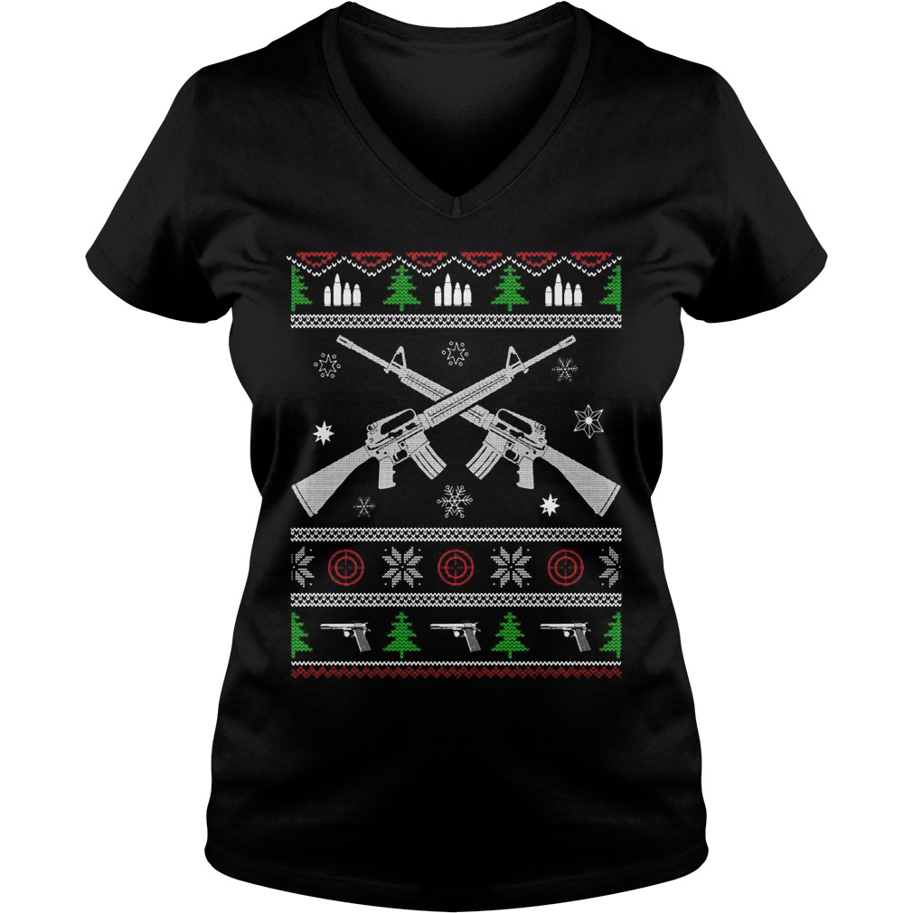 Want Rifle Guns Christmas V Neck