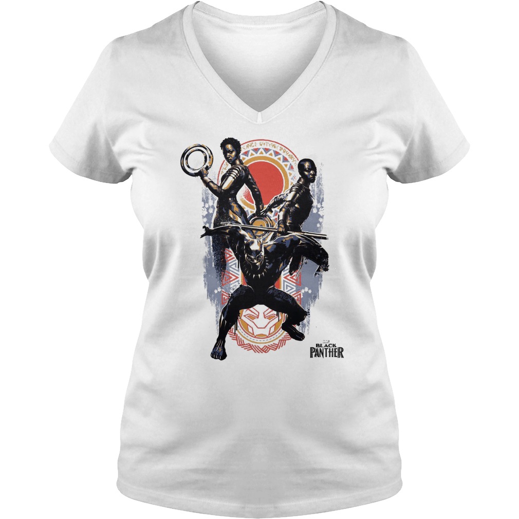Marvel Black Panther Movie Warrior Trio Pattern V Neck