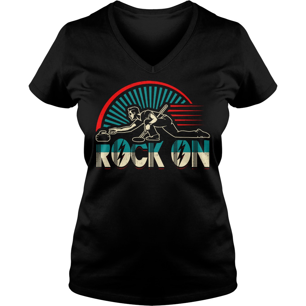Rock On Curling Winter Sports Skip Bonspiel V Neck