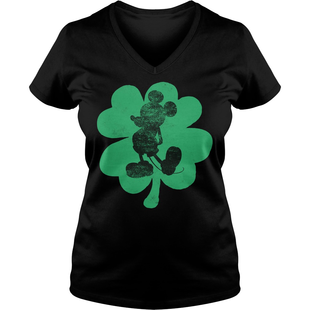 Disney Mickey Mouse Shamrock St Patricks V Neck