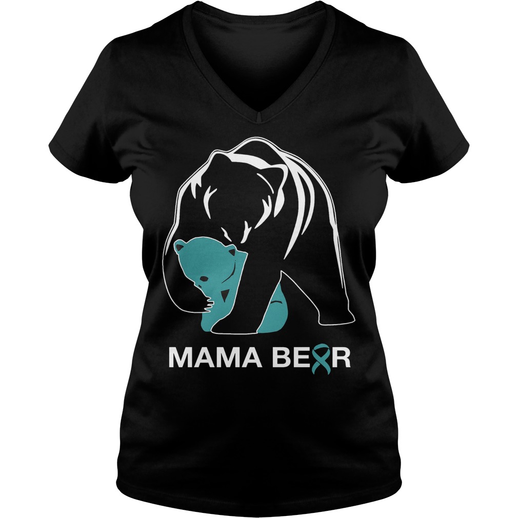 Mama Bear Teal Ribbon V Neck