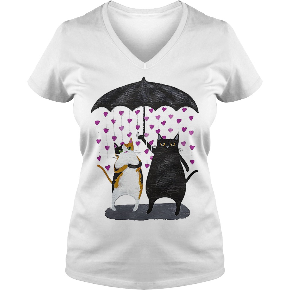 Cat Under Heart Rain Umbrella V Neck