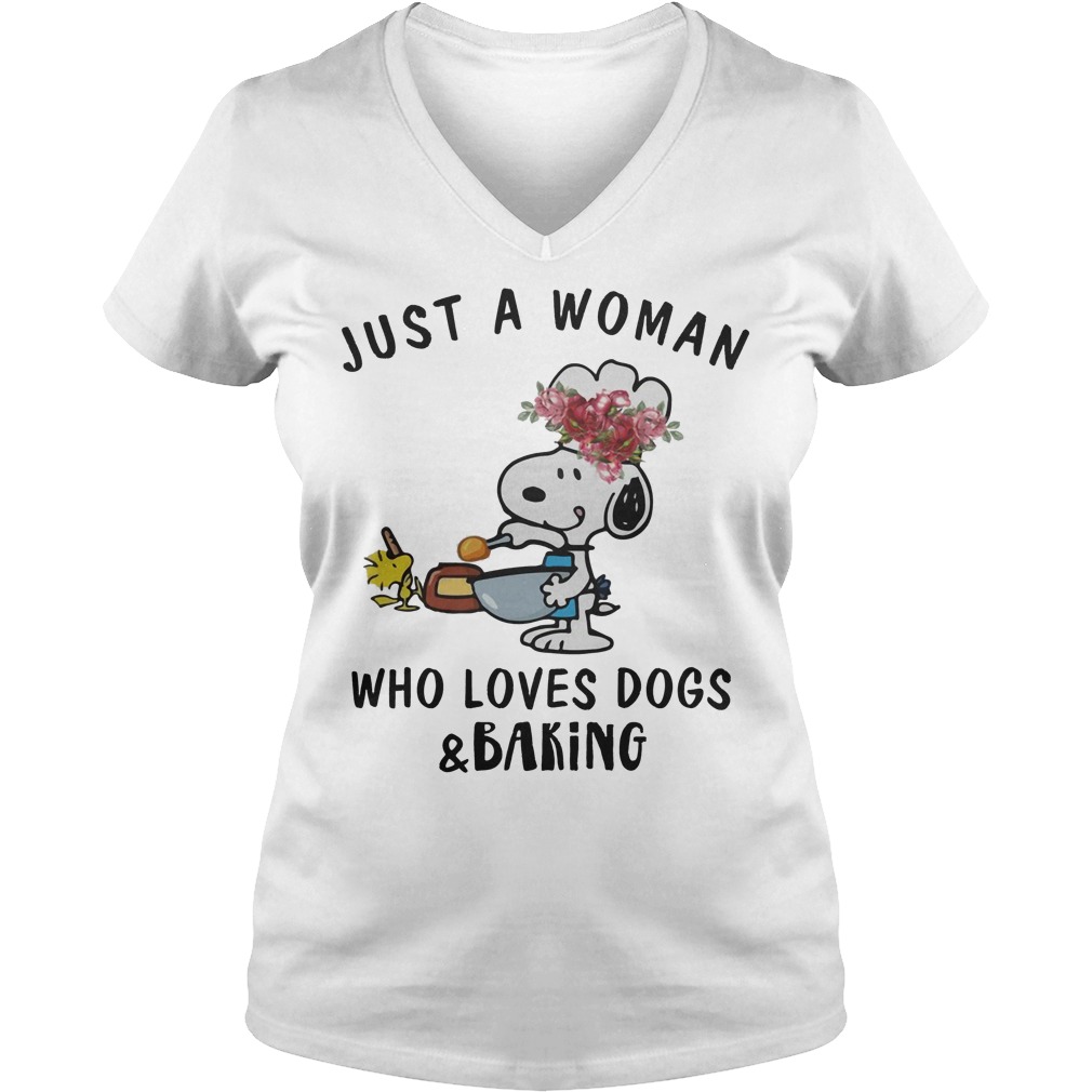 Snoopy Just A Woman Who Loves Dogs And Baking Ladies Vneck