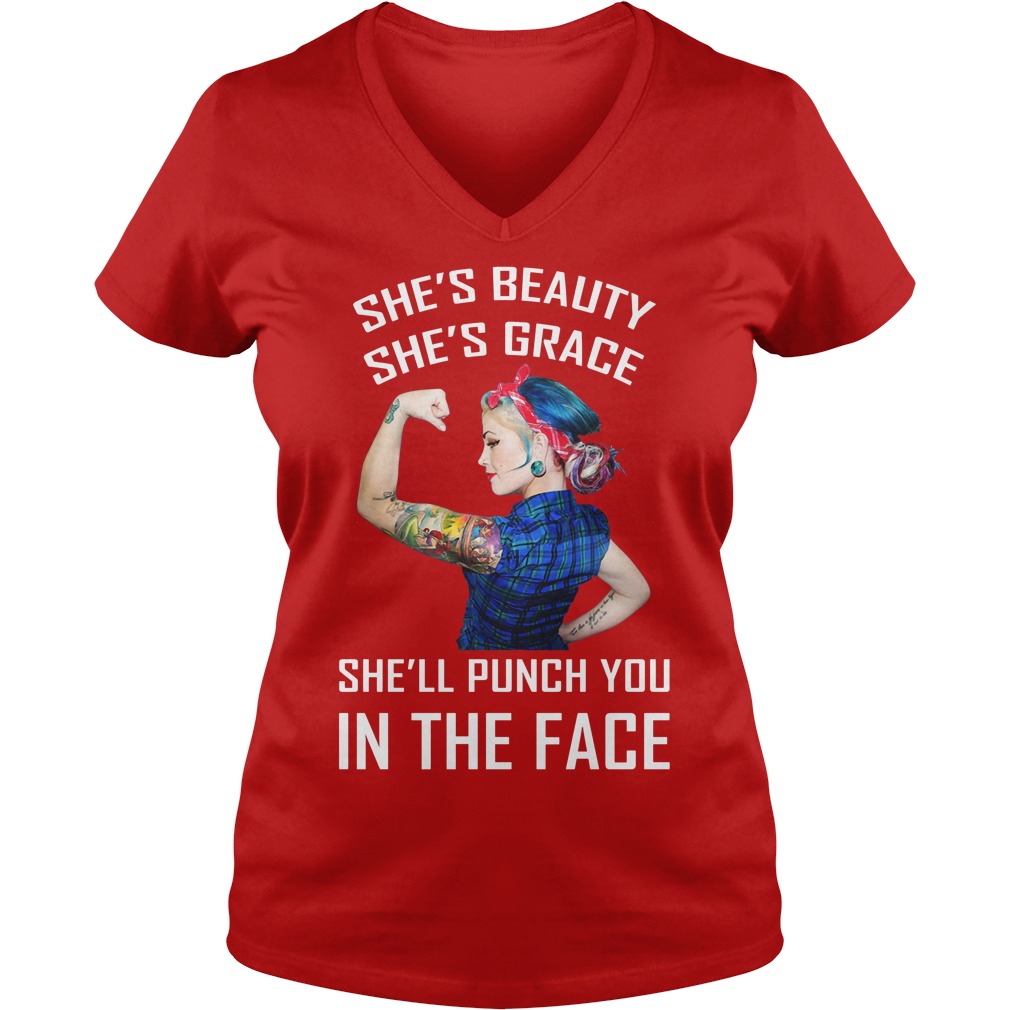 Tattoo Girl She's Beauty She's Grace She'll Punch You In The Face V Neck