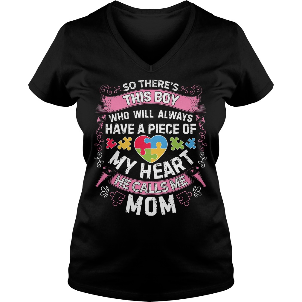 This Boy He Call Me Mom Autism Awareness V Neck