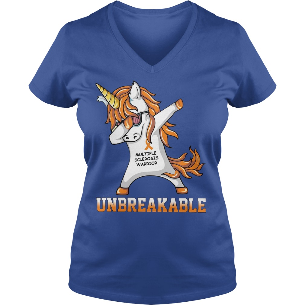 Unicorn Dabing Multiple Sclerosis Warrior Unbreakable V Neck