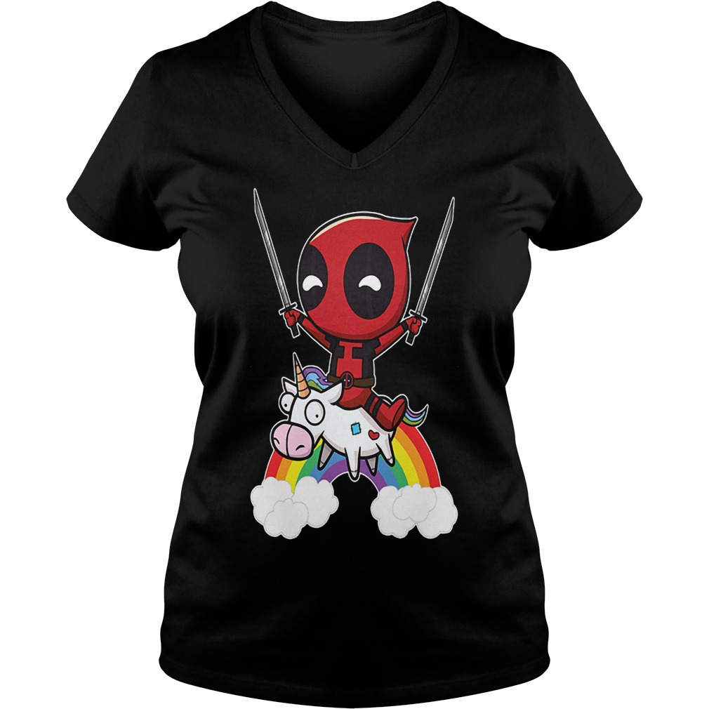 Deadpool Riding Unicorn V Neck