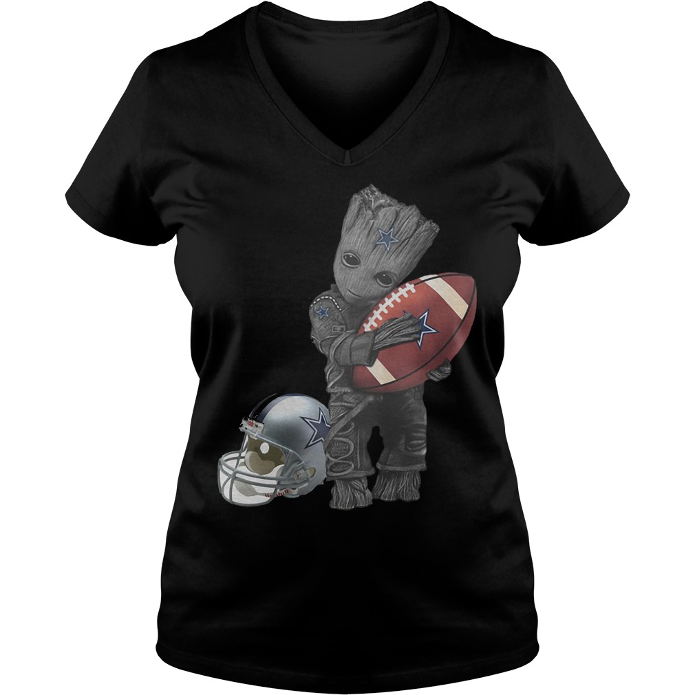 Baby Groot Hug Dallas Cowboy And A Helmet V Neck